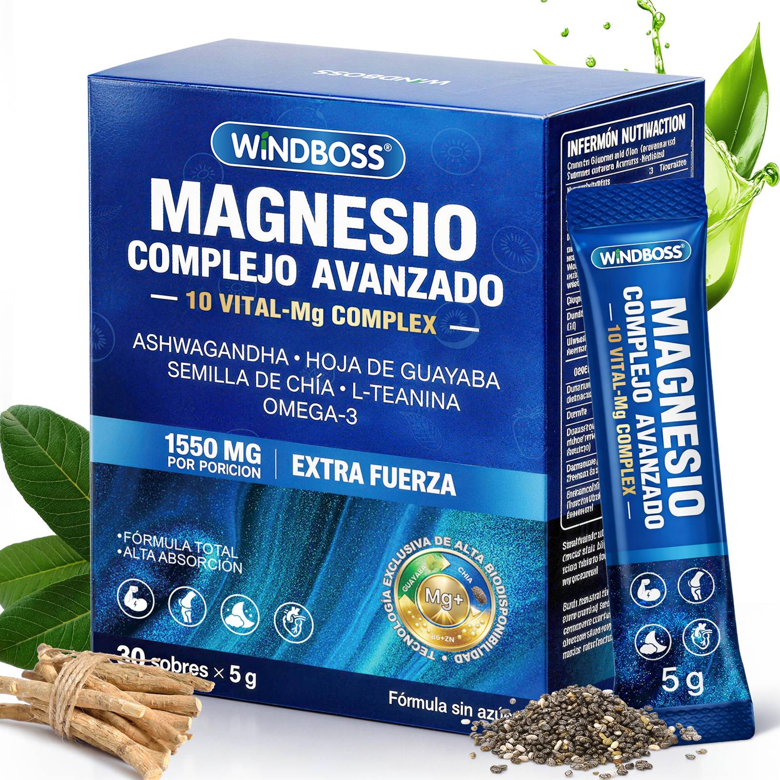 Windboss Magnesium Complex with Ashwagandha, L-Theanine | 30 Sachets